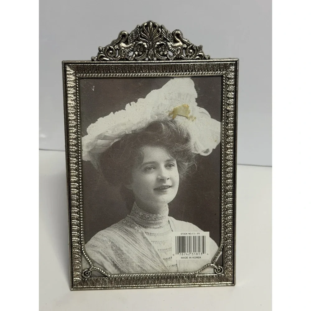 Vintage Pewter Photo Frame Ornate Scrolls Art Nouveau Frame 7.5